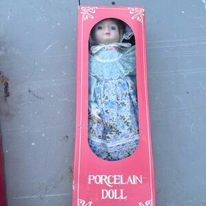 Porcelain Doll with Blue Floral Dress